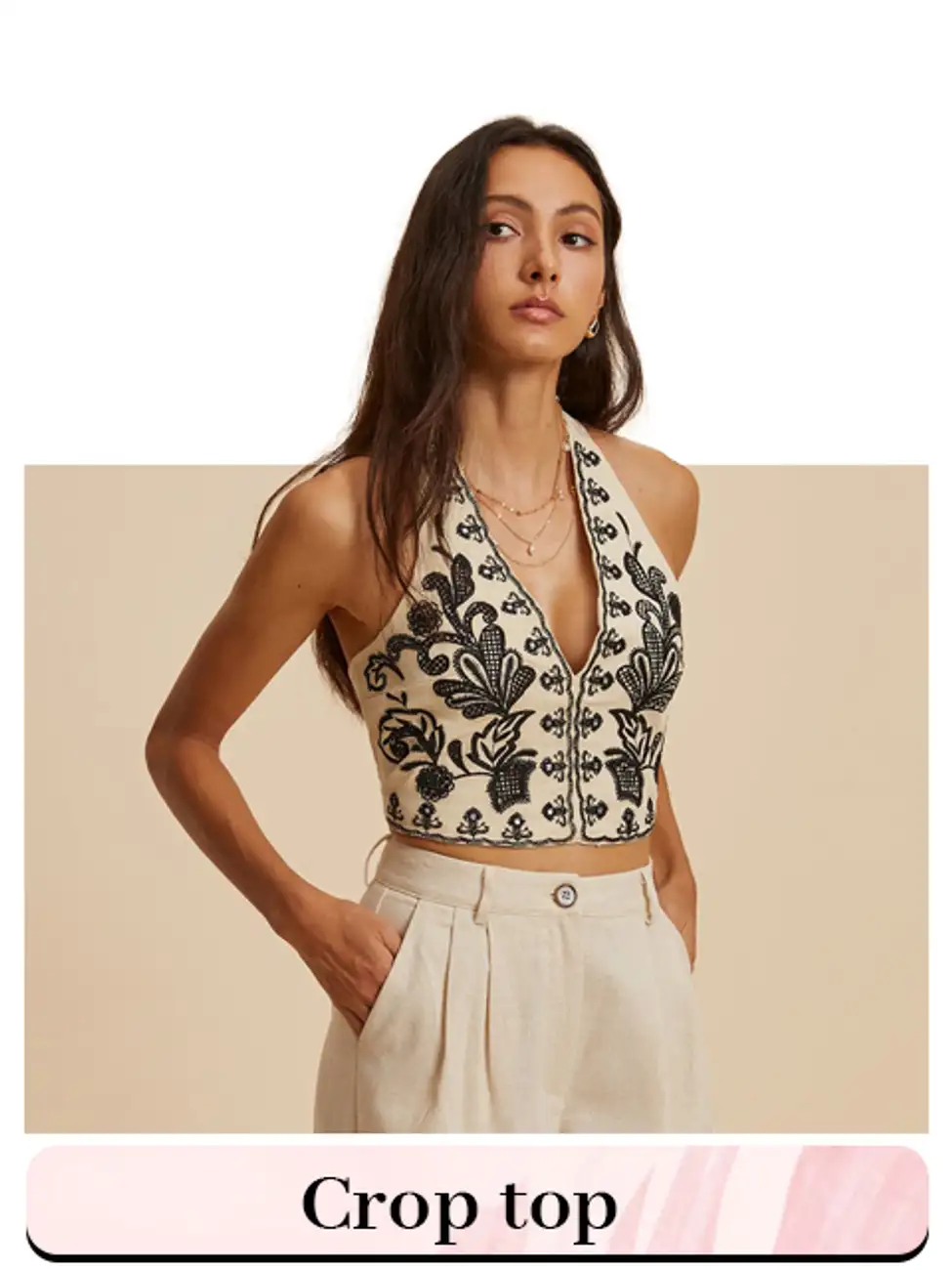 Girls crop top layered streetwear outfit.